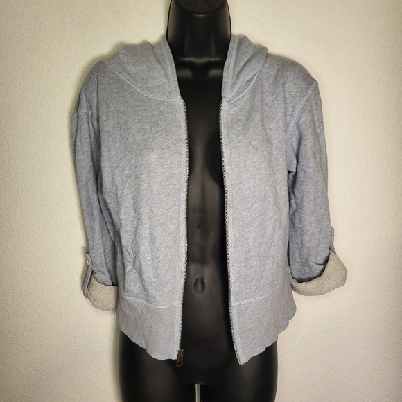 Converse Light Blue Roll Sleeve Zip Hoodie size XSmall - Picture 2 of 7